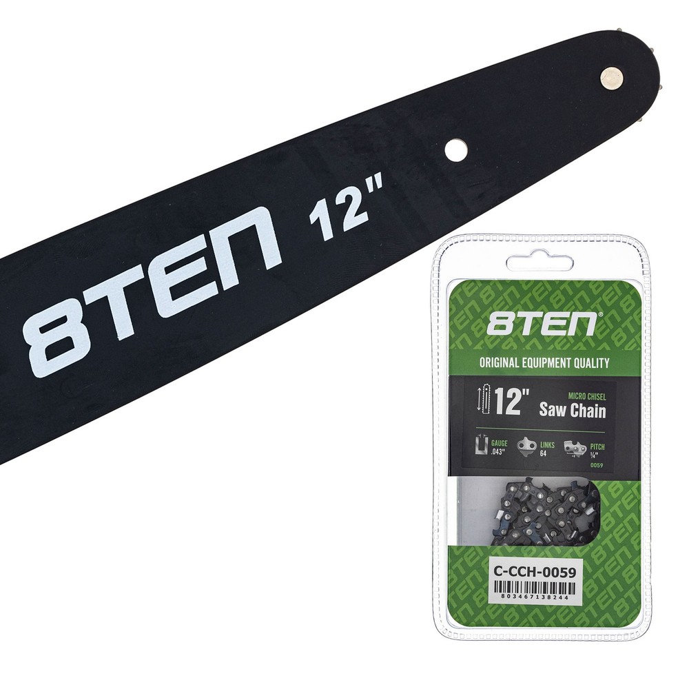 8TEN 12" Chainsaw Guide Bar & 2 Chains .043 1/4 64DL for Stihl 017 025 009 021
