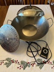 Vintage Farberware Model 303 Stainless Steel Electric Wok 14″ w/Lid & Steamer!