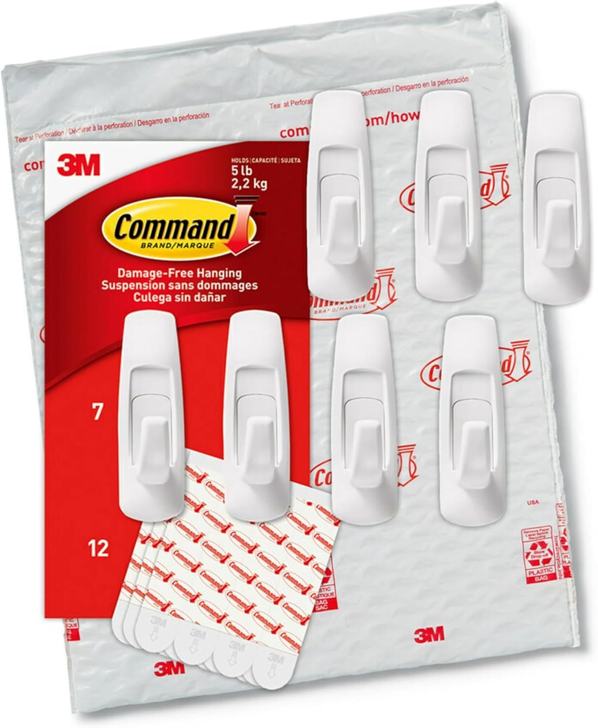 Command Large Utility Hooks, Holds up to 5 lb, 7 Hooks and 12 Large, White gallery