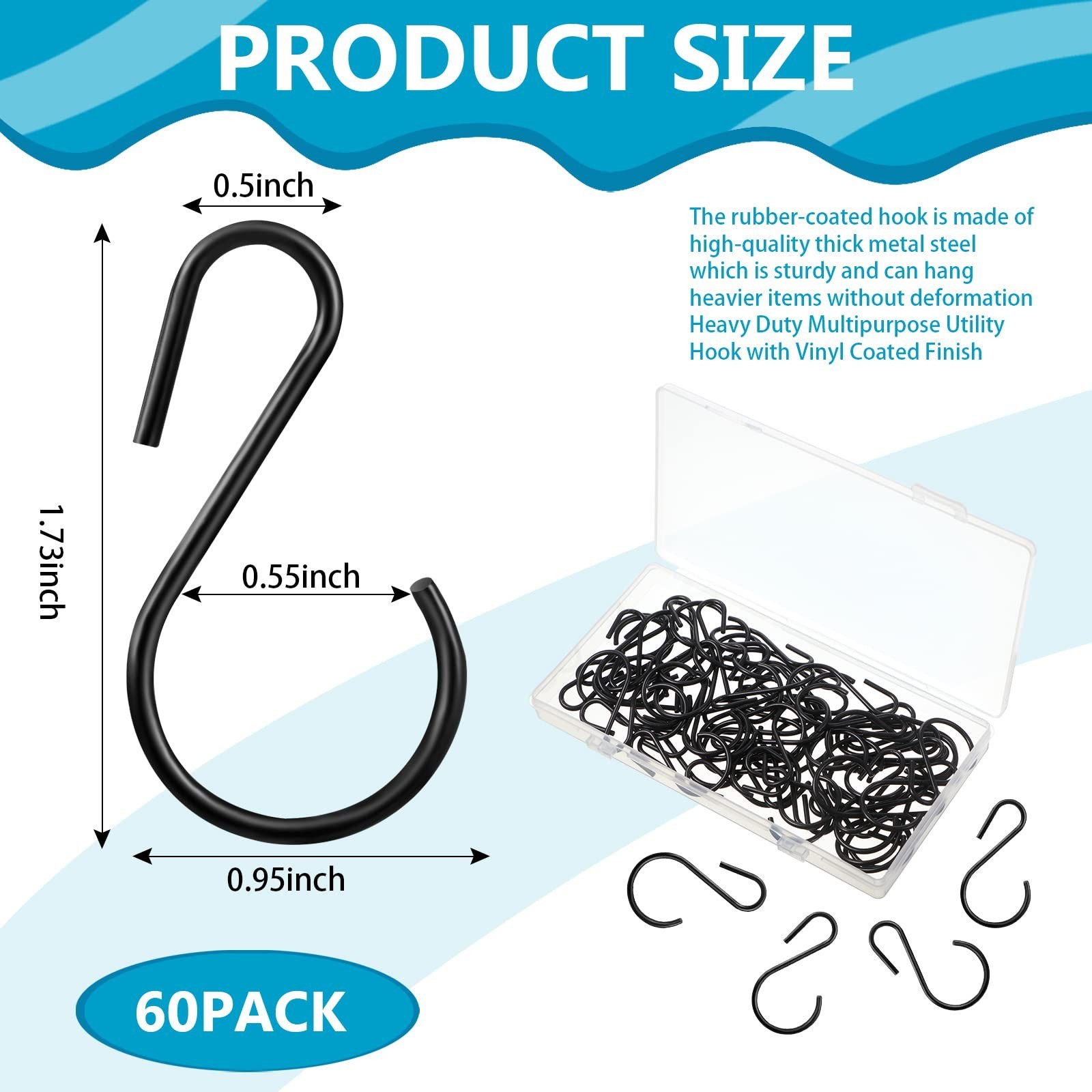 Sratte 60 Pcs S Hooks for Hanging 1.8 Inch Heavy Duty S Hooks Bulk Curtain Ha... gallery