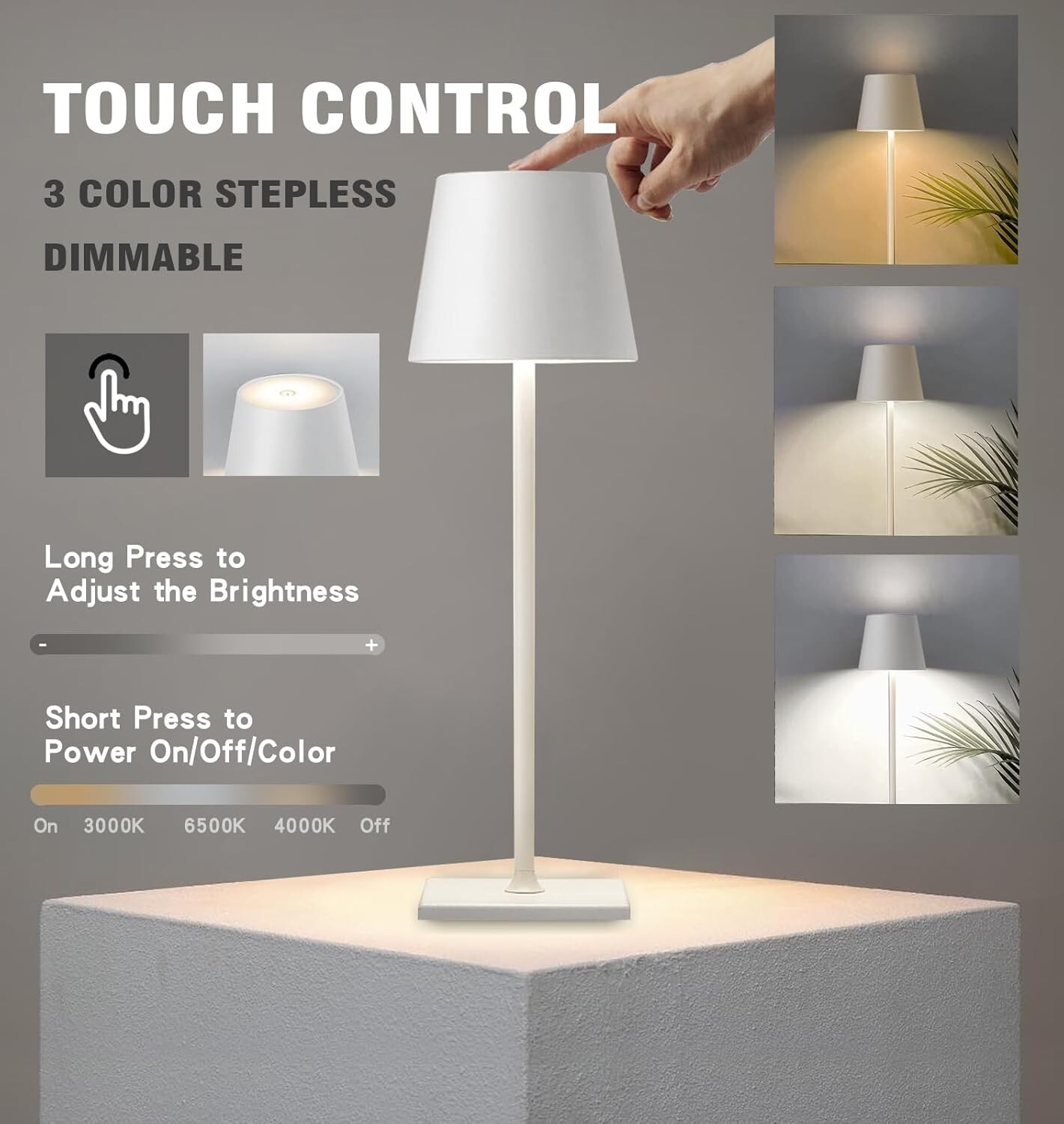 Cordless Table Lamp,5200mAh Battery Operated Lamp,IP54 Outdoor Table White-1 gallery