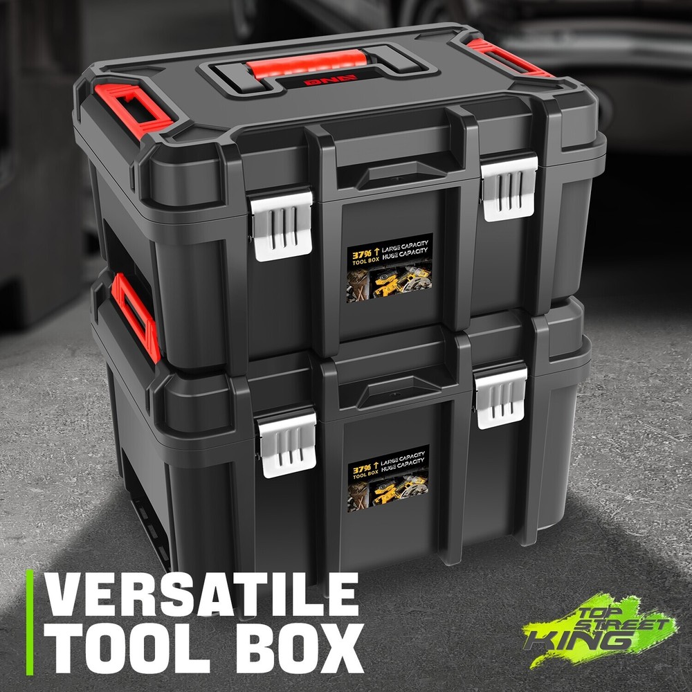 2Pcs Large Portable Garage Wordshop Lockable Organizer Storage Tool Box Set