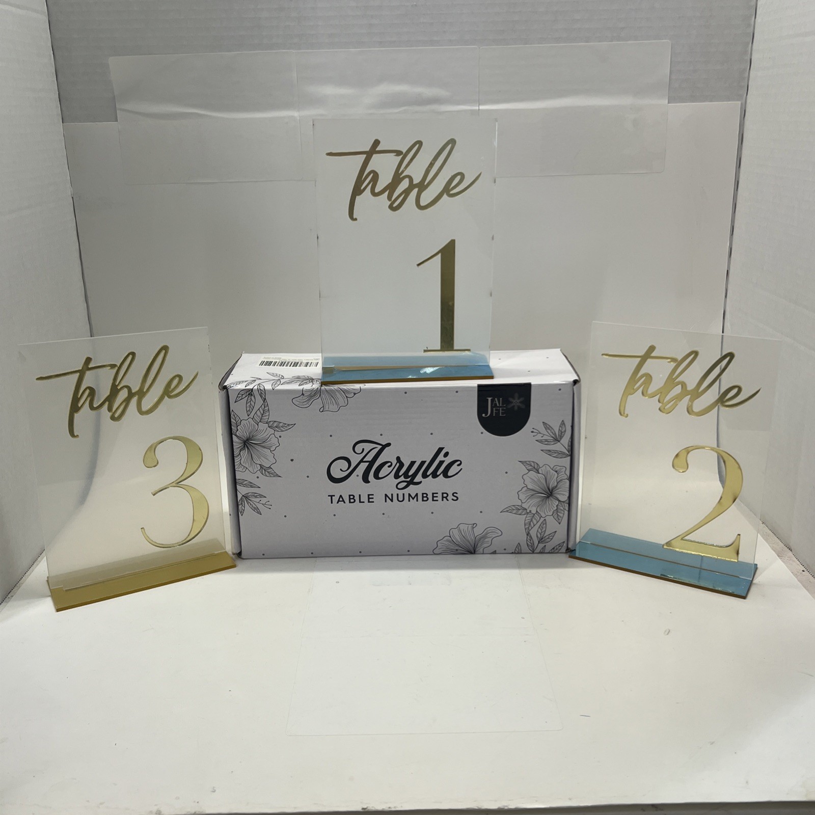 15-Piece Acrylic Wedding Table Numbers - Clear 5x7 Inch Signs gold with stand gallery