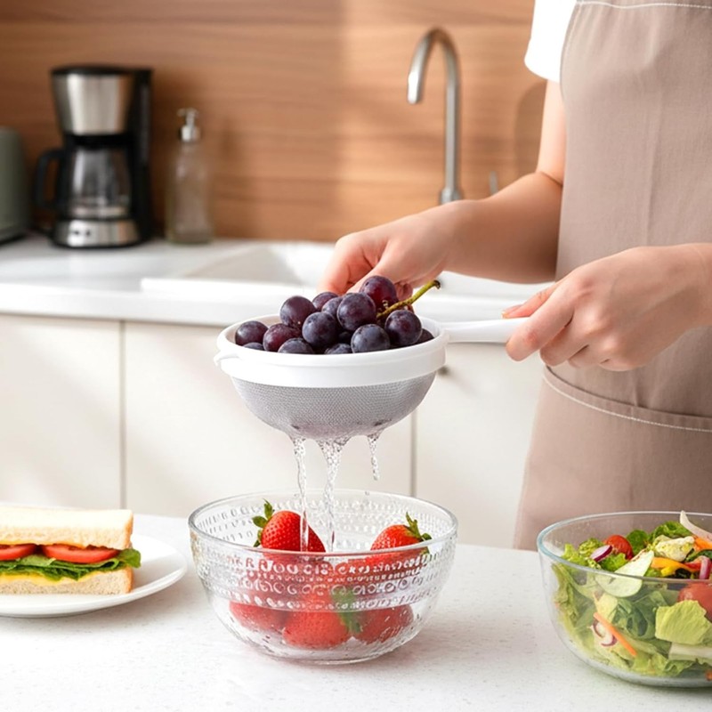 3 Pcs Plastic Nylon Mesh Strainer Colander with Handle Double Ear Fine Food Mesh gallery