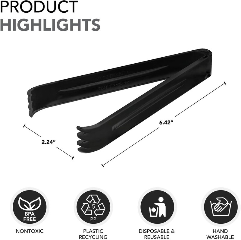 TN-65B High Quality Plastic Serving Tong, 6-1/2" Length, Black (Case of 144) gallery