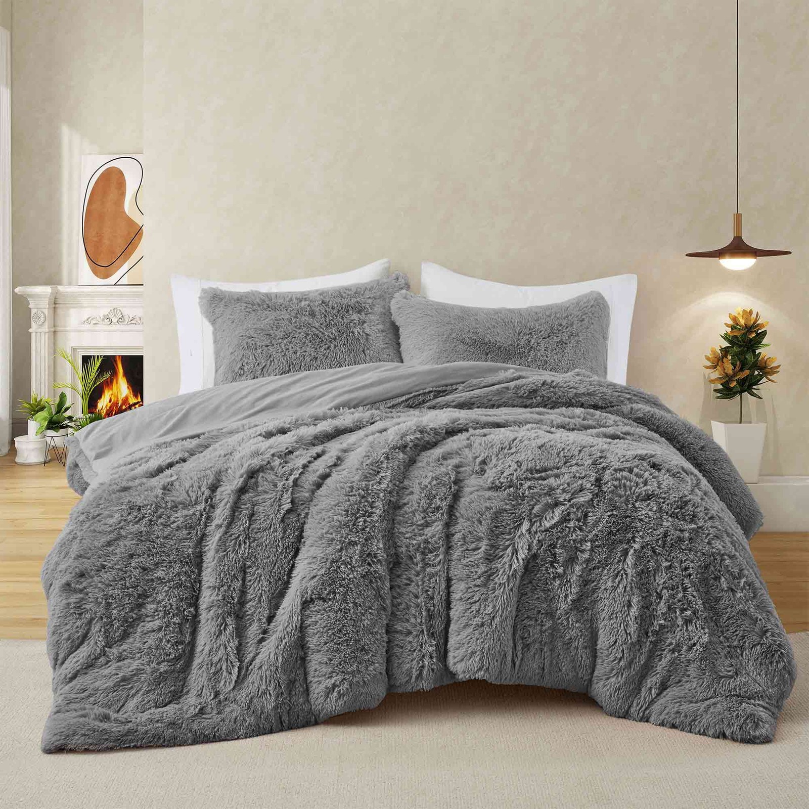 3PCS Winter Extra Warm Comforter Sets Antistatic, Cozy Pile Shaggy Plush Blanket gallery