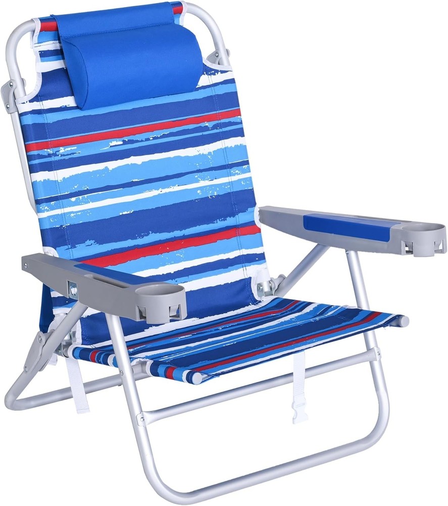 Extra Wide Low Beach Chair 5 Position Lay Flat 500 LBS Heavy Duty, XL Oversized