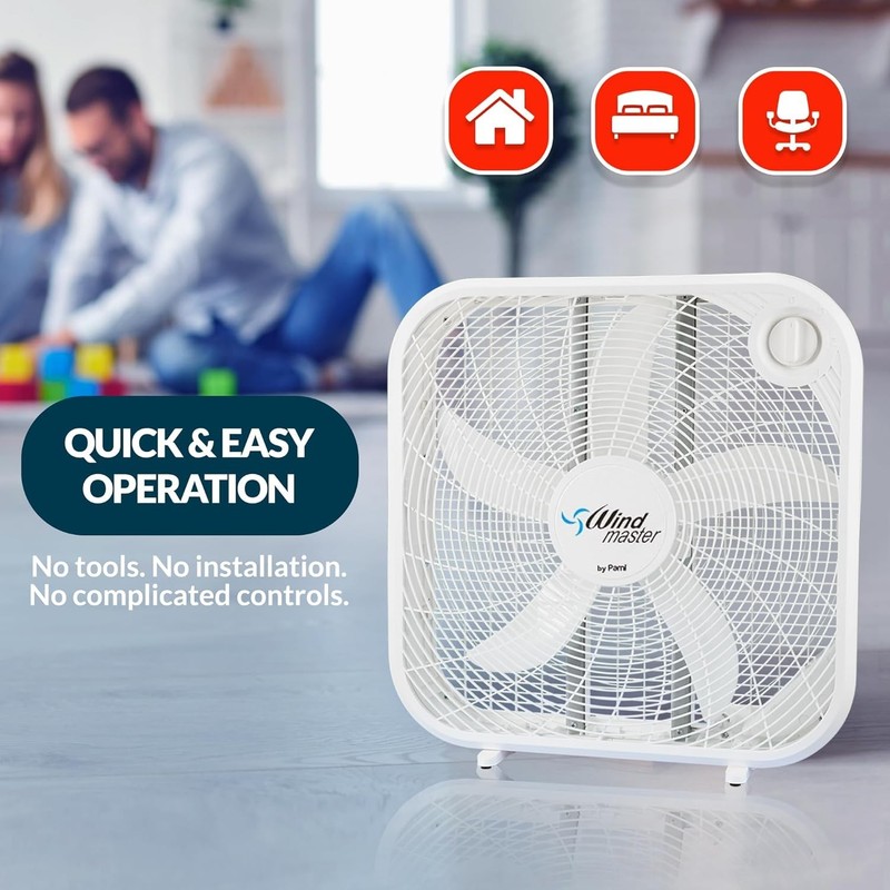 PAMI 20” High Performance Box Fan – Portable 3-Speed Floor Cooling Fan, White gallery