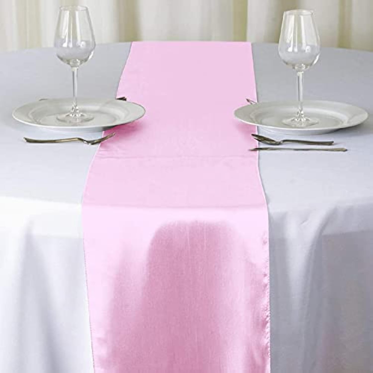 10 PCS 12x108 Inch Pink Charmeuse Satin Table Runners Wedding Decorations gallery