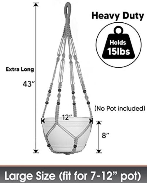 43 Inches Macrame Planter Hanger Large for2 inch Pot + Swag Hook (Extra 1 Gray gallery