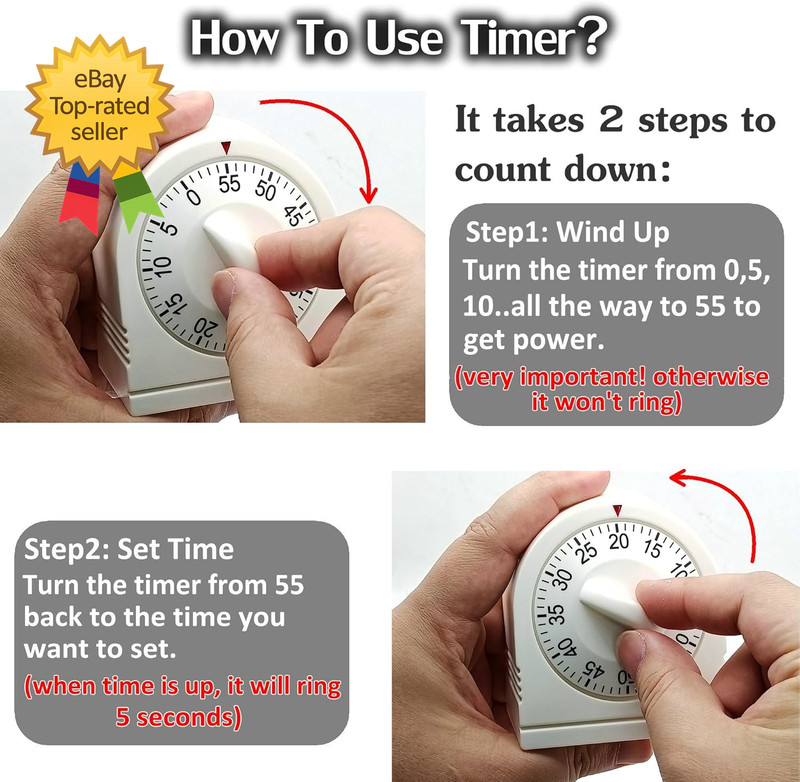 60 Minute Wind up Timer Visual Mechanical Timer with Loud Alarm Manual Countdown gallery