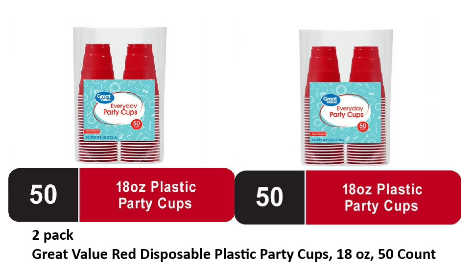 Great Value Red Disposable Plastic Party Cups, 18 oz, 100 Count gallery