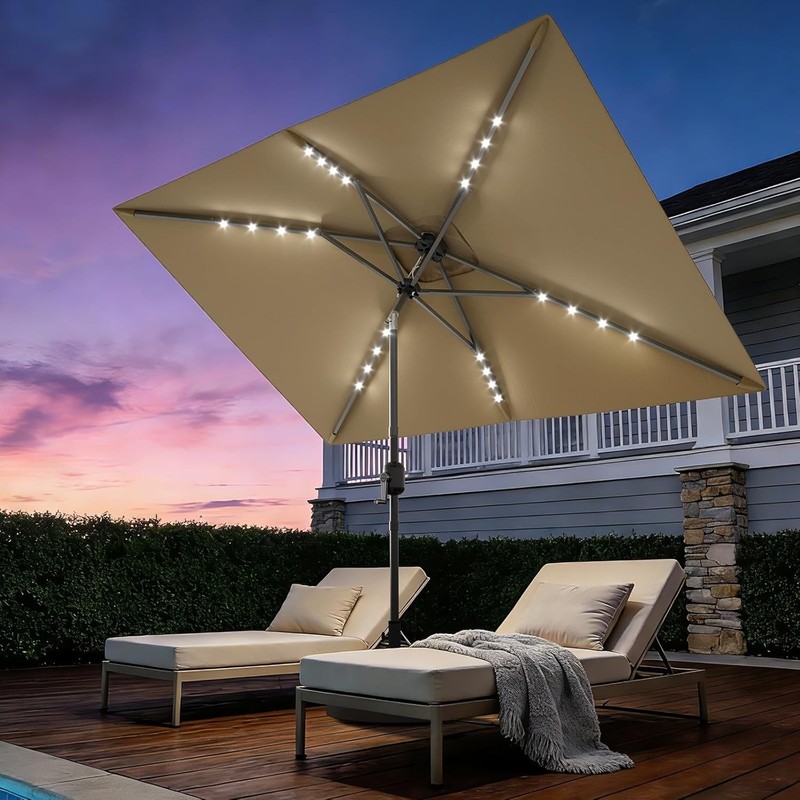 10 x 6.5FT Rectangular Patio Umbrella with Solar Lights Outdoor Table Umbrella gallery
