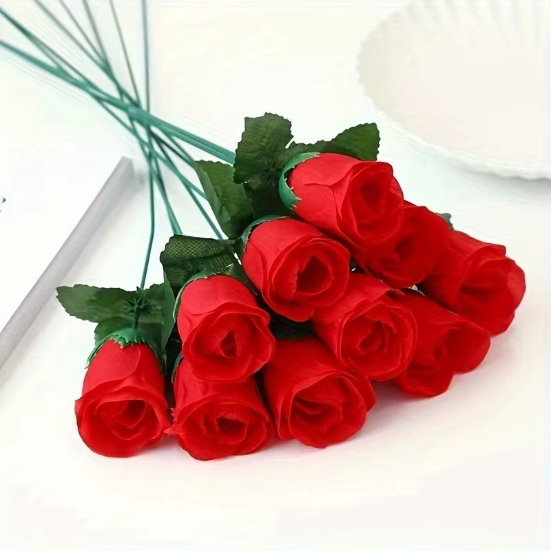 10Pcs Artificial Red Roses - Wedding Decor, Home Vase, DIY Wreaths, Fake Flowers gallery
