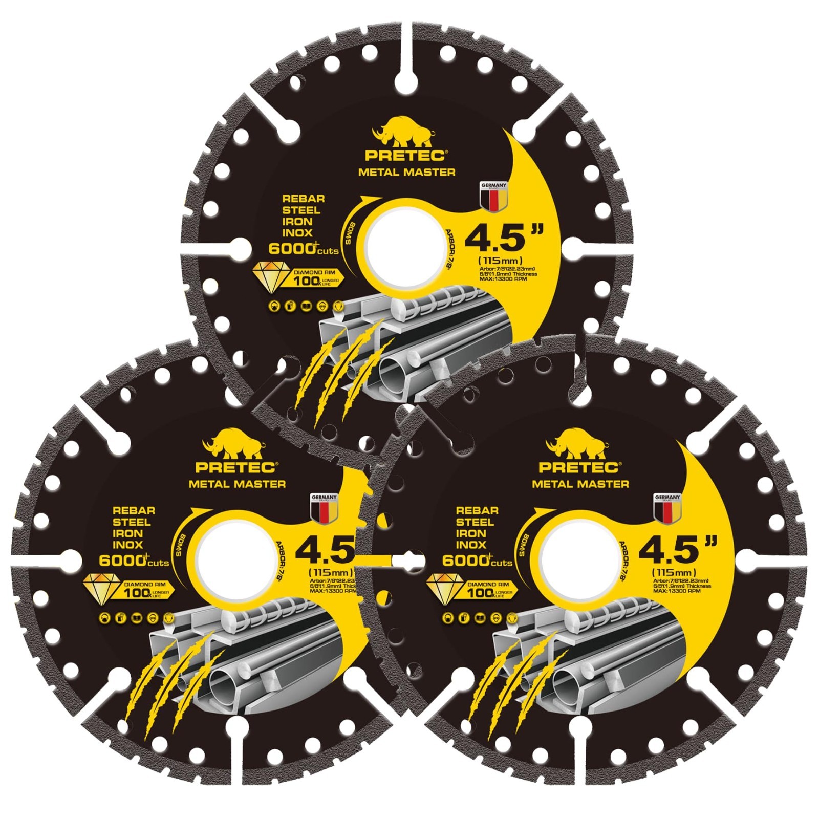 Diamond Cutting Wheel 4 1/2 Inch Metal Cut-Off with 6000+ Cuts on Rebar - 3 Pack gallery