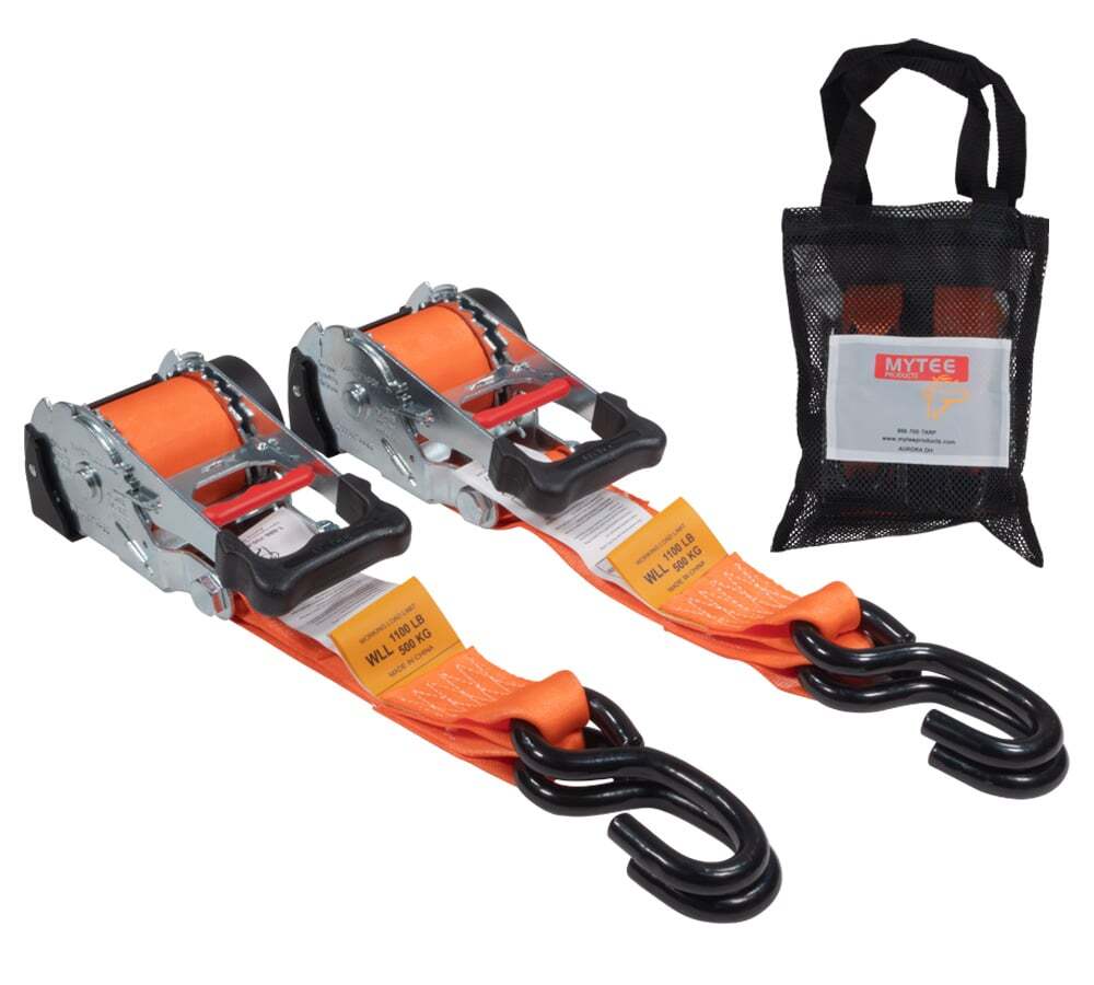 2 Pack Orange 2"x10' Auto Retractable Ratchet Straps with S Hook Tiedowns gallery