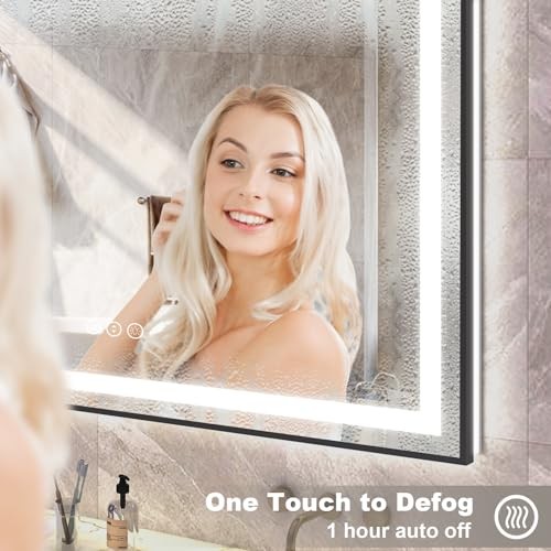 40x30 Framed LED Mirror for Bathroom, Black Lighted 40"L x 30"W Matte Black gallery