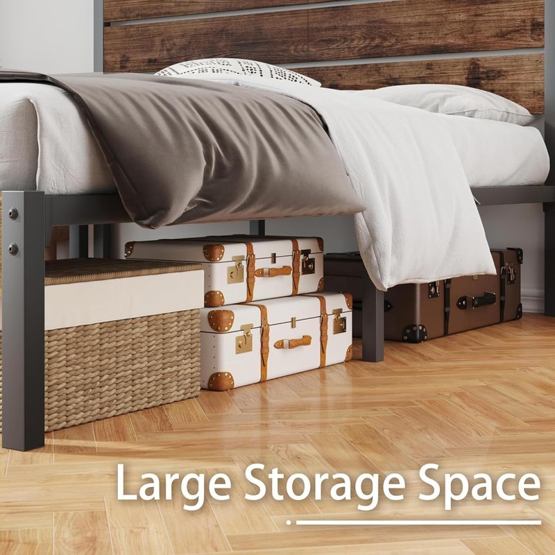 Queen Bed Frame with Headboard and Footboard, with under Bed Storage, All-Metal gallery