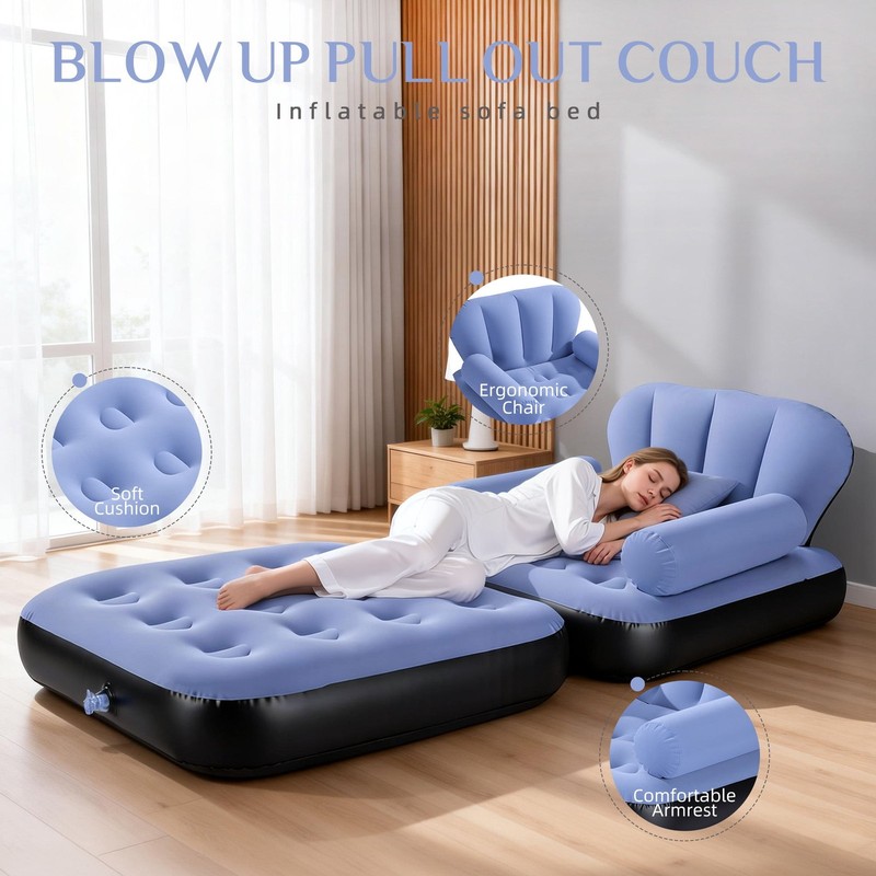 Inflatable Sofa Bed,5-in-1Foldable Thickened Flocked PVCBlow up Sofa with 2Pumps gallery