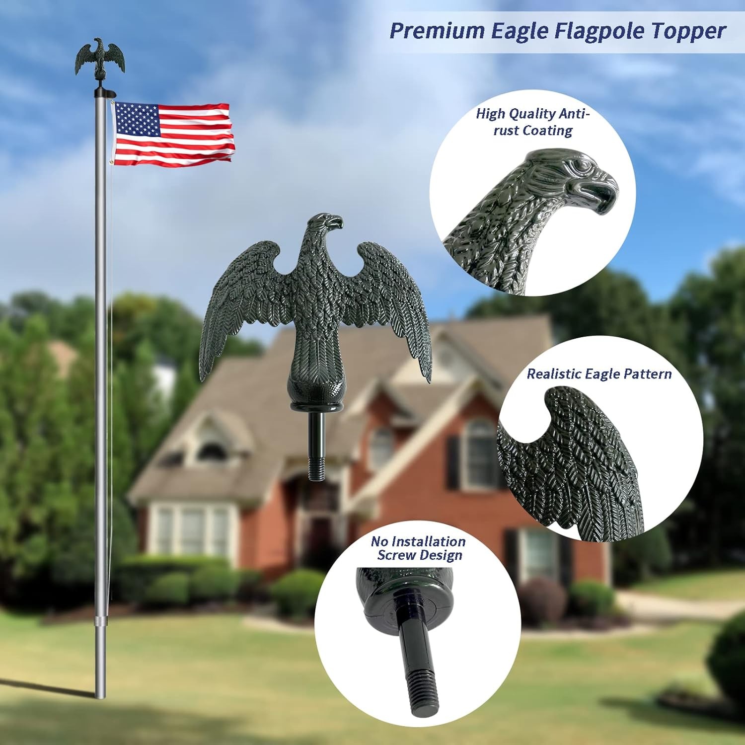 Eagle Flag Topper Finial Outdoor Decoration Black Metal Pole Ornament 20 25 gallery