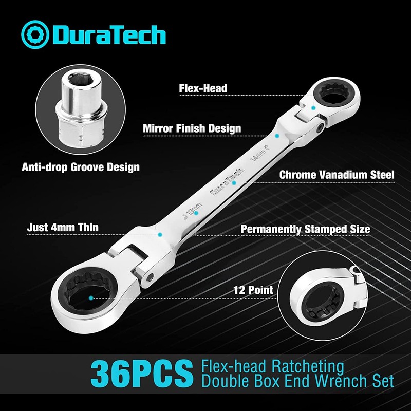 DURATECH 36 PCS Flex-Head Ratcheting Wrench Set 24-in-1 Screwdriver Set 24 Bits gallery