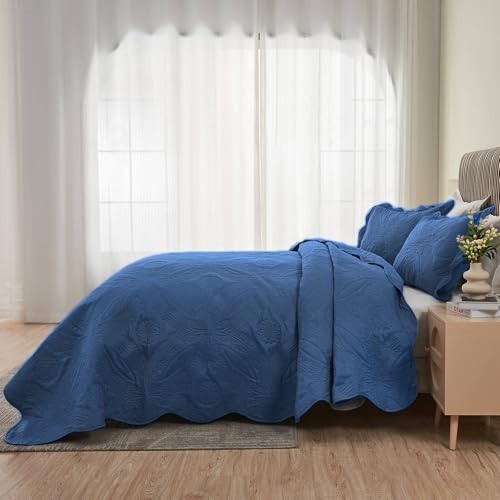 Oversized King Bedspread 128x120 - Extra Wide Cal King Coverlet Set, Navy, 3 Pie gallery