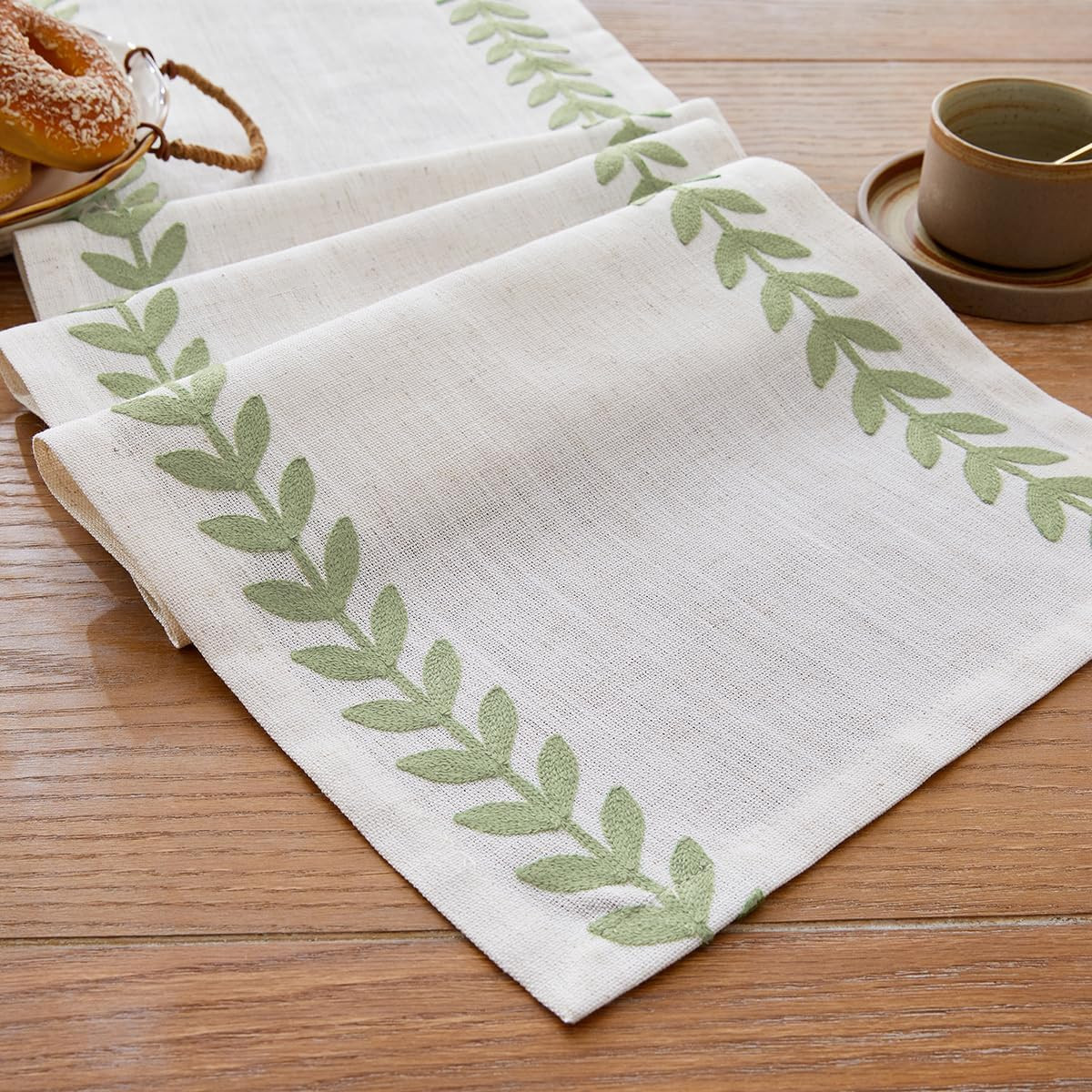 Wracra Embroidered Table Runner 14×48 Inch, Light Sage Green/Cream gallery