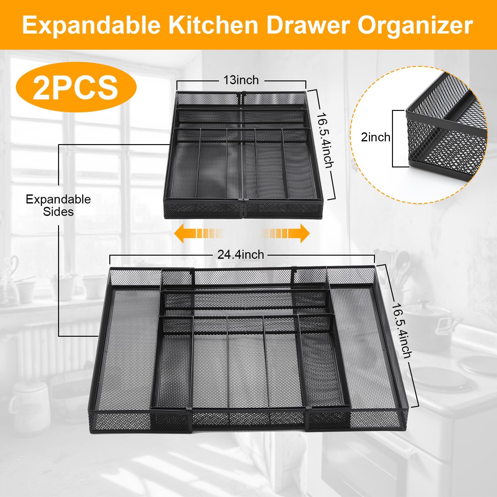 Fiwochic 2 Pcs Utensil Drawer Silverware Organizer, Metal Mesh Expandable 13"... gallery