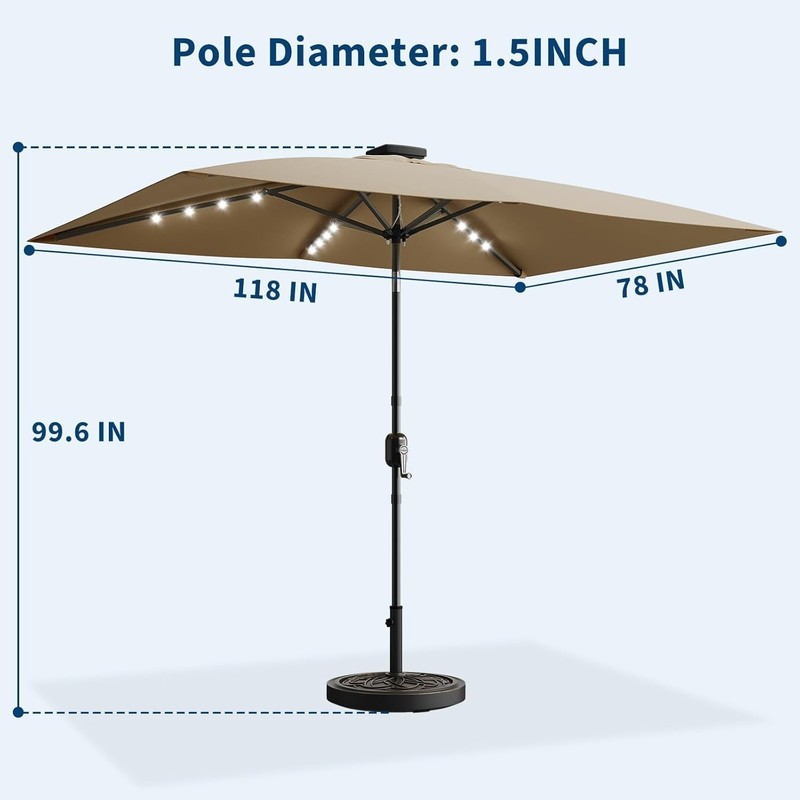 10 x 6.5FT Rectangular Patio Umbrella with Solar Lights Outdoor Table Umbrella gallery