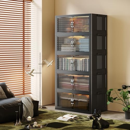 145Gal/580Qt Collapsible & Stackable Storage 5Pack-26" W x 17" D x 71" H Black gallery