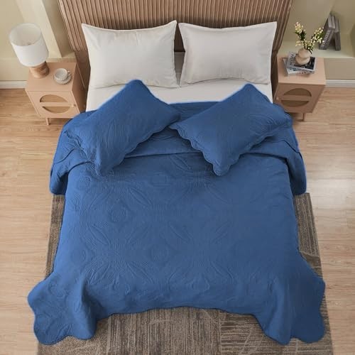 Oversized King Bedspread 128x120 - Extra Wide Cal King Coverlet Set, Navy, 3 Pie gallery