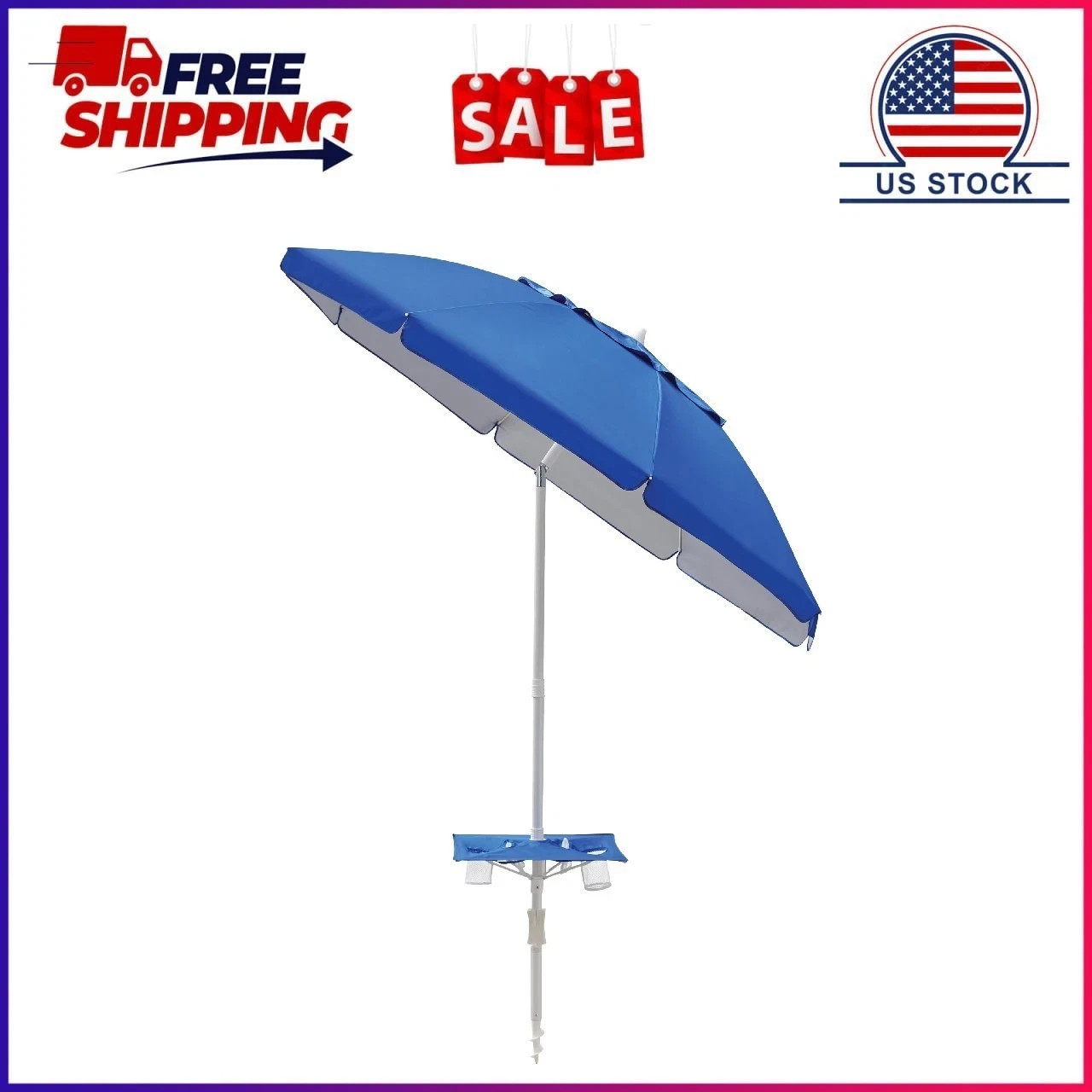 Mainstays 7 ft Round Blue Beach Umbrella, UV Protection UPF 50+ gallery