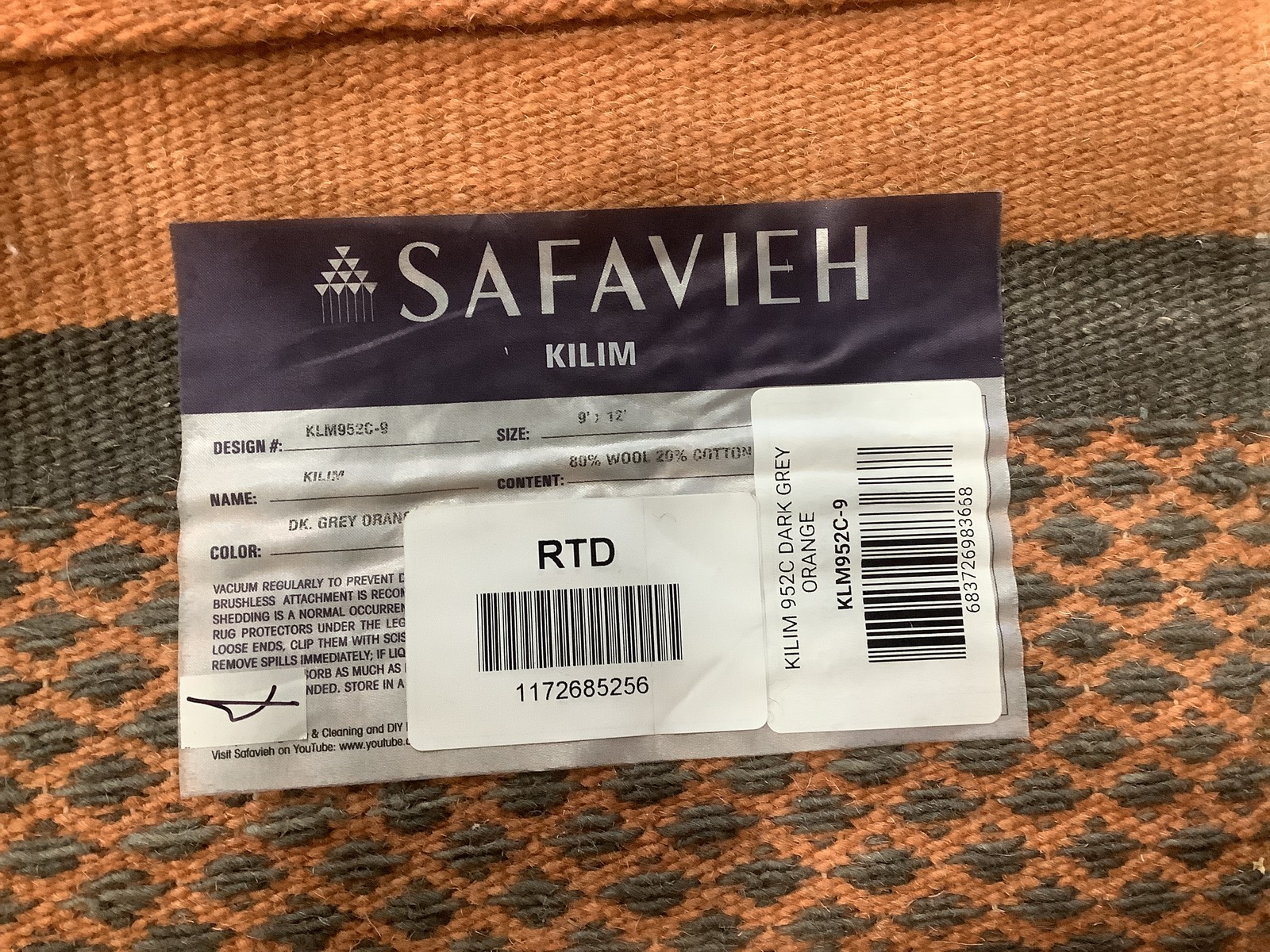 DARK GREY / ORANGE 9'-0" x 12'-0" Flaw in Rug Reduced Price 1172685256 KLM952C-9 gallery