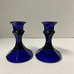 Cobalt Blue Glass Candlesticks One Pair