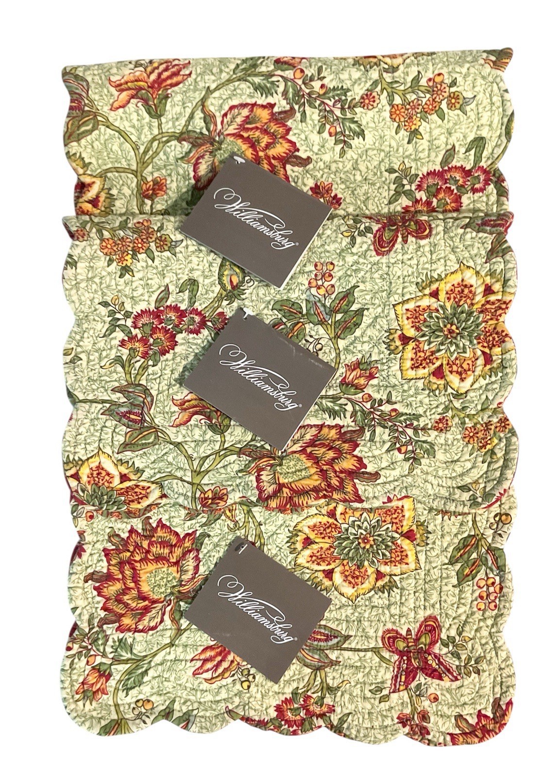 3 Williamsburg Tracery Floral Reversible Rectangular Quilted Placemat Set NWT gallery