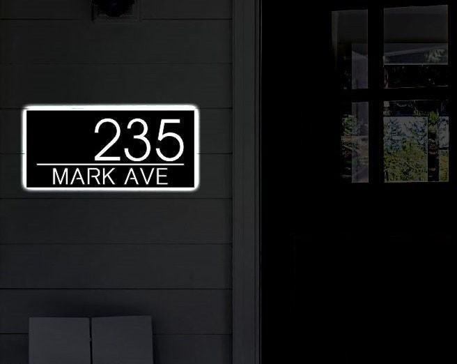 Personalized LED Address Plaque Custom House Number Sign Modern Outdoor Decor gallery