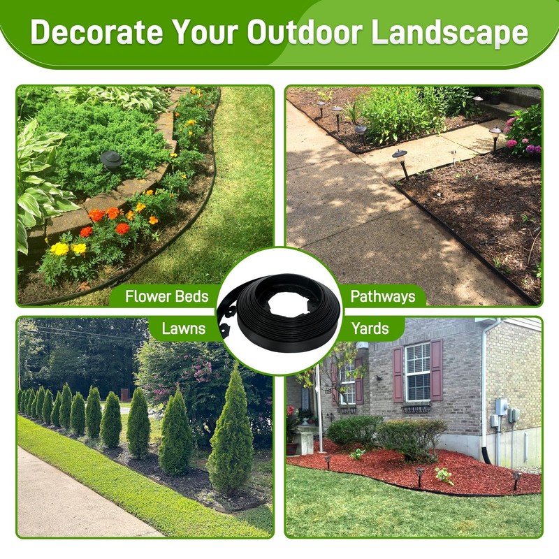 Quibbay 2in x 50ft Landscape Edging Kit w/ 75 Stakes NoDig Black Plastic Border gallery