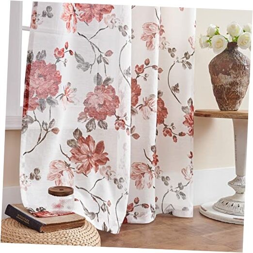Floral Curtains 63 Inch Length 2 Panels Set Semi 52"W x 63"L (Pack of 2) Red gallery