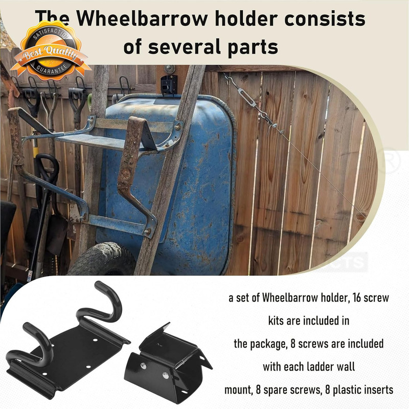 Wheelbarrow Storage Bracket 90lb Heavy Duty Wall Hook Spring Latch 1pc gallery