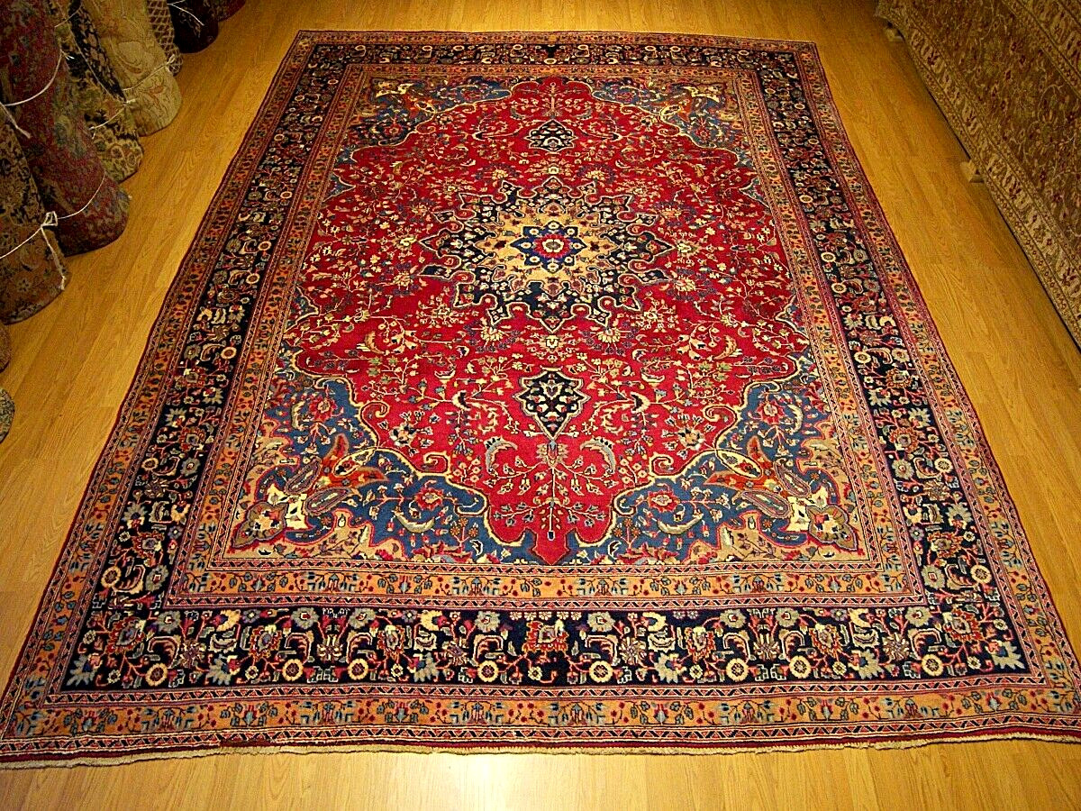 9.7 x 13 HAND KNOTTED HIGH QUALITY ANTIQUE 1930S ORIENTAL RUG _FINE SOFT WOOL gallery