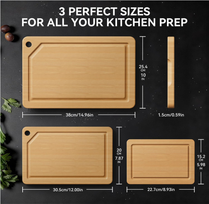 3-Piece Bamboo Cutting Board Set with Juice Grooves for Meat & Vegetables gallery