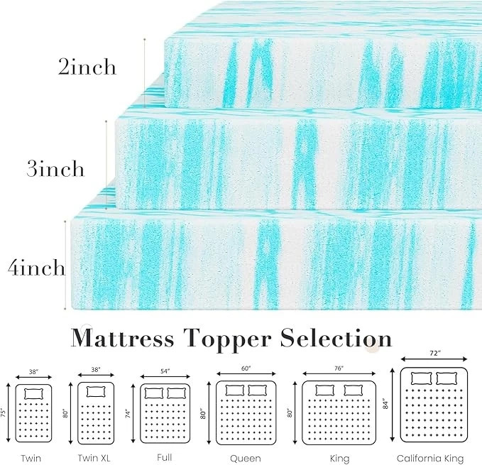 Memory Foam Mattress Topper Sleeper Sofa Thick Gel Infused Bed Toppers 2" 3" gallery