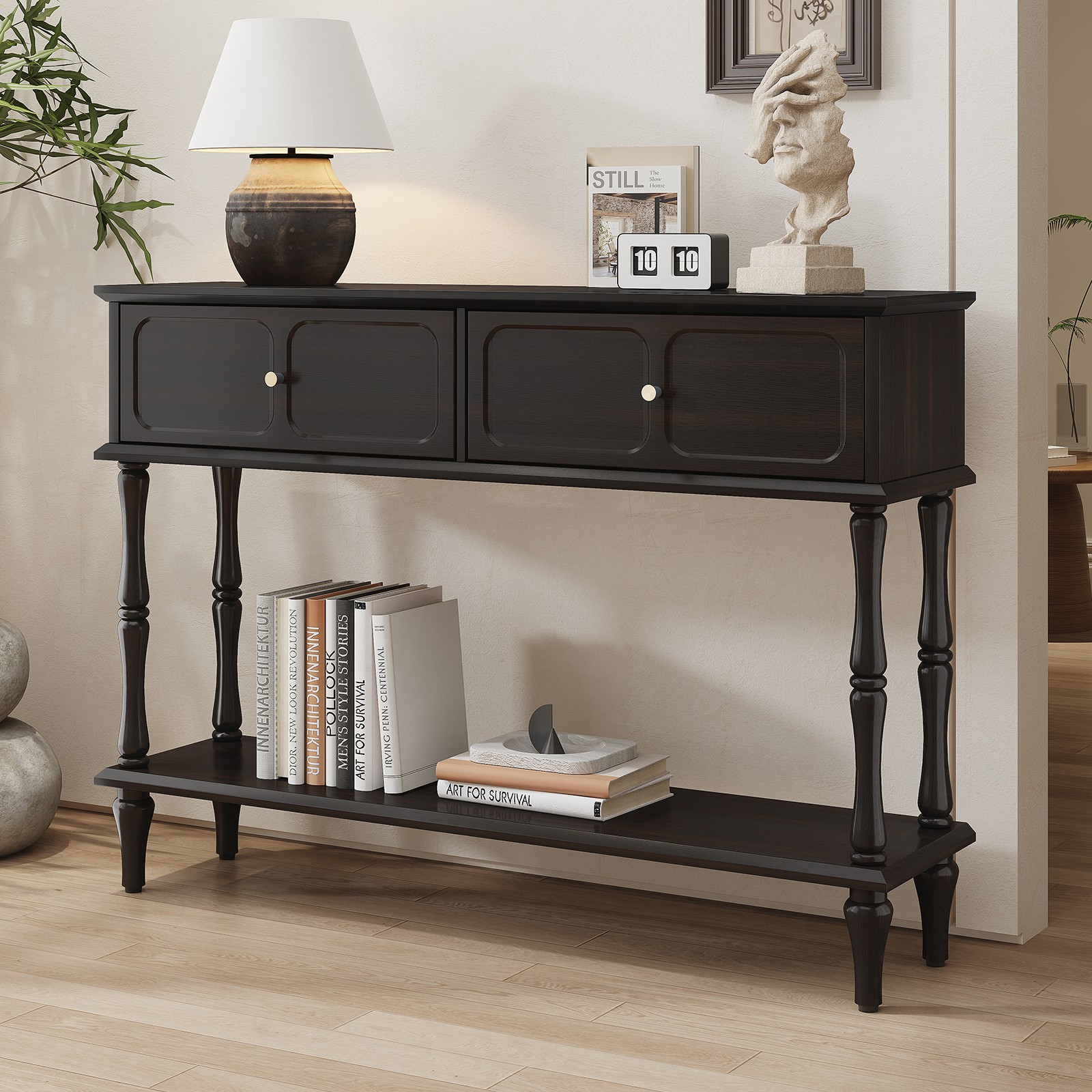Mid-Century Retro Console Table Wooden Entryway Hall Table for Living Room Brown gallery