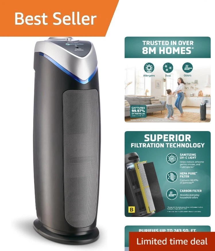 Compact 4-in-1 Air Purifier for Home with True HEPA and UV-C Light - 22 Inch gallery