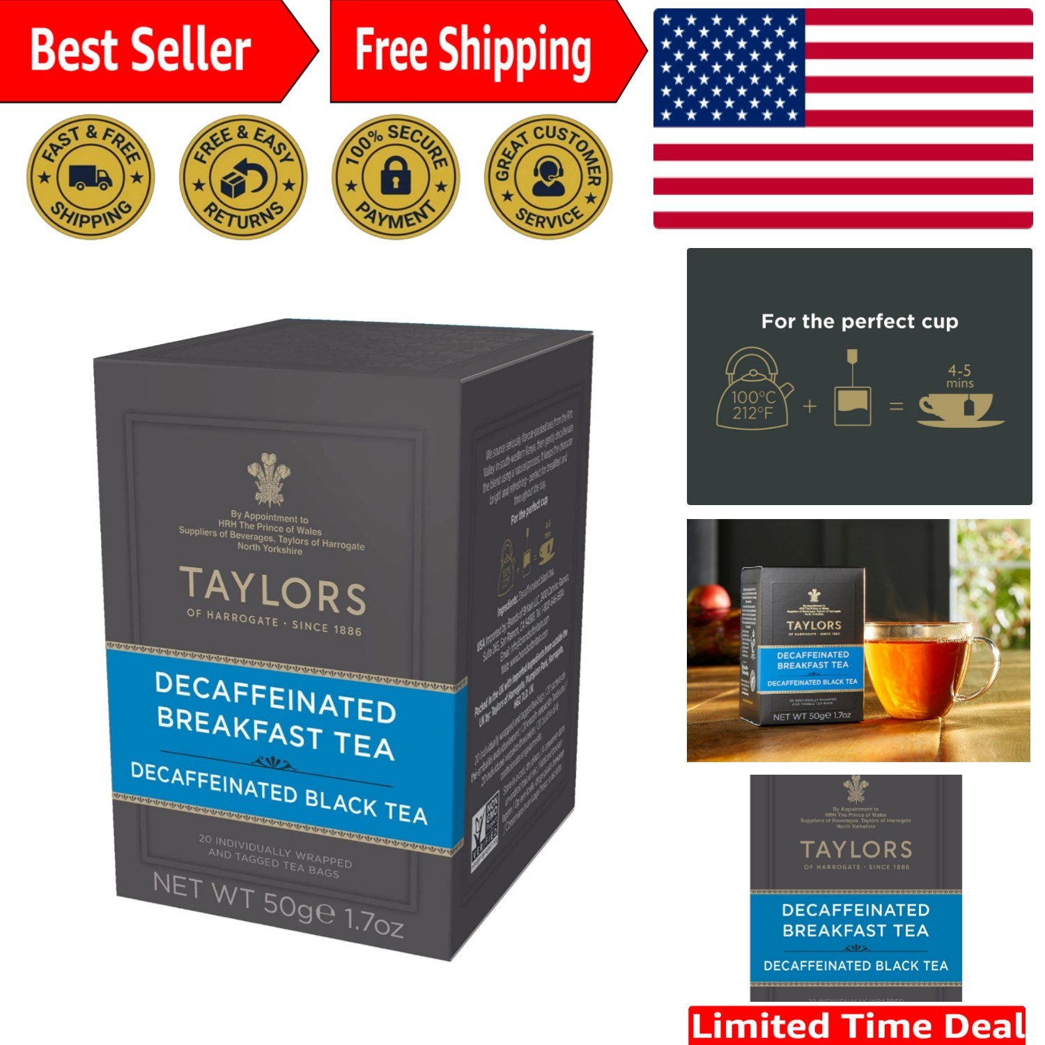 Sustainable Decaf Black Tea - 20 Count, Carbon Neutral & Rainforest Certified gallery
