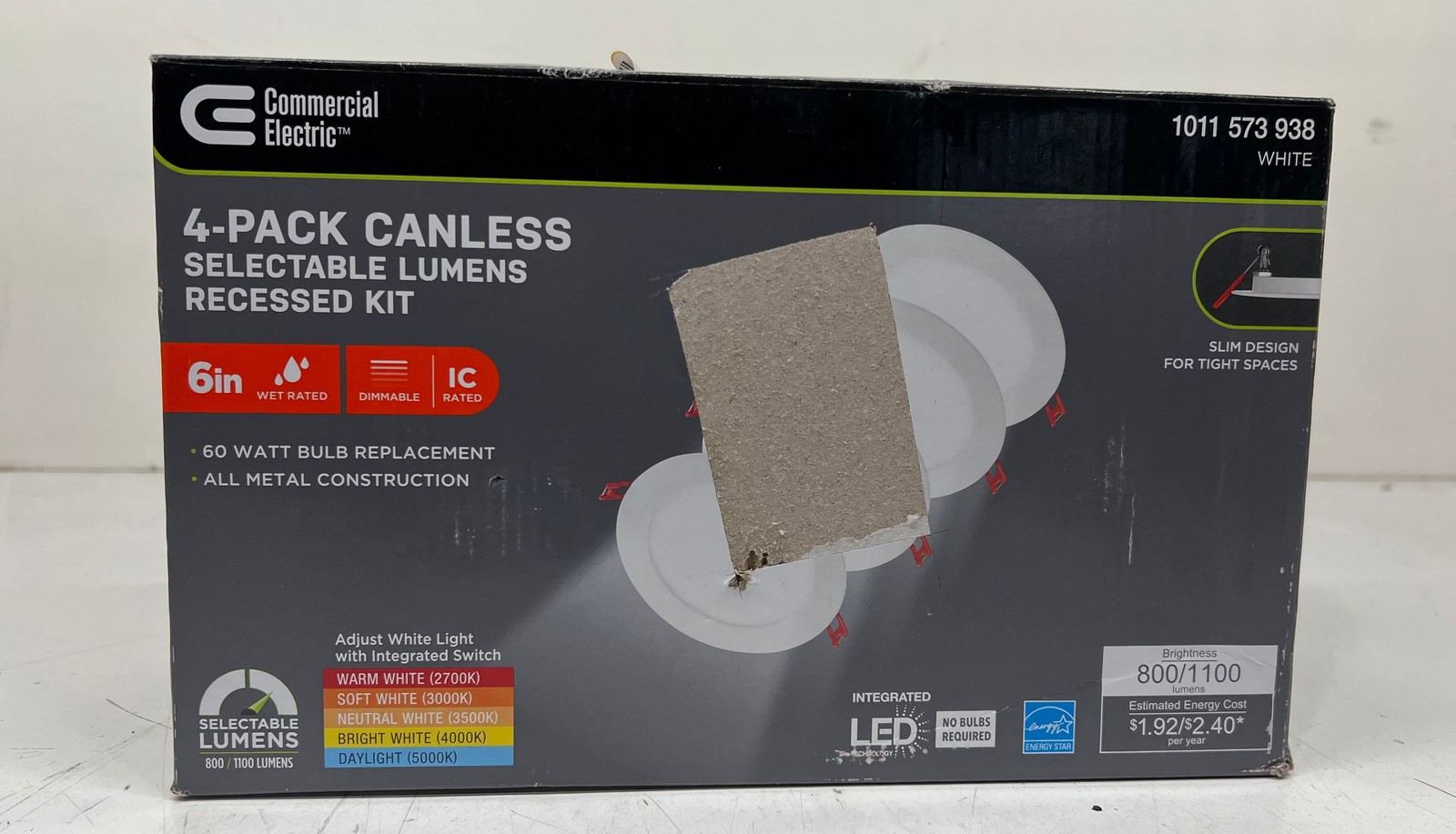 Commercial Electric 4 Pack Canless Seletable Lumen + CCT 6 in. Recessed Kit gallery