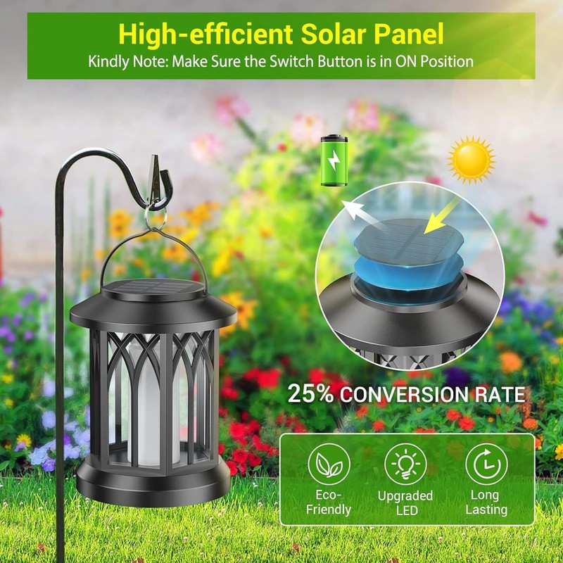 2 Pack Hanging Solar Lights Lantern Outdoor Flickering Flames Solar Outdoor US gallery