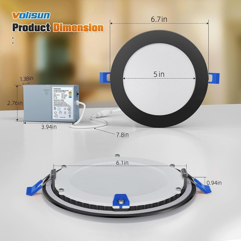 12x VOLISUN 6” LED Downlights Black 5CCT Dimmable 13W 1080LM Wafer Recessed Ceil gallery
