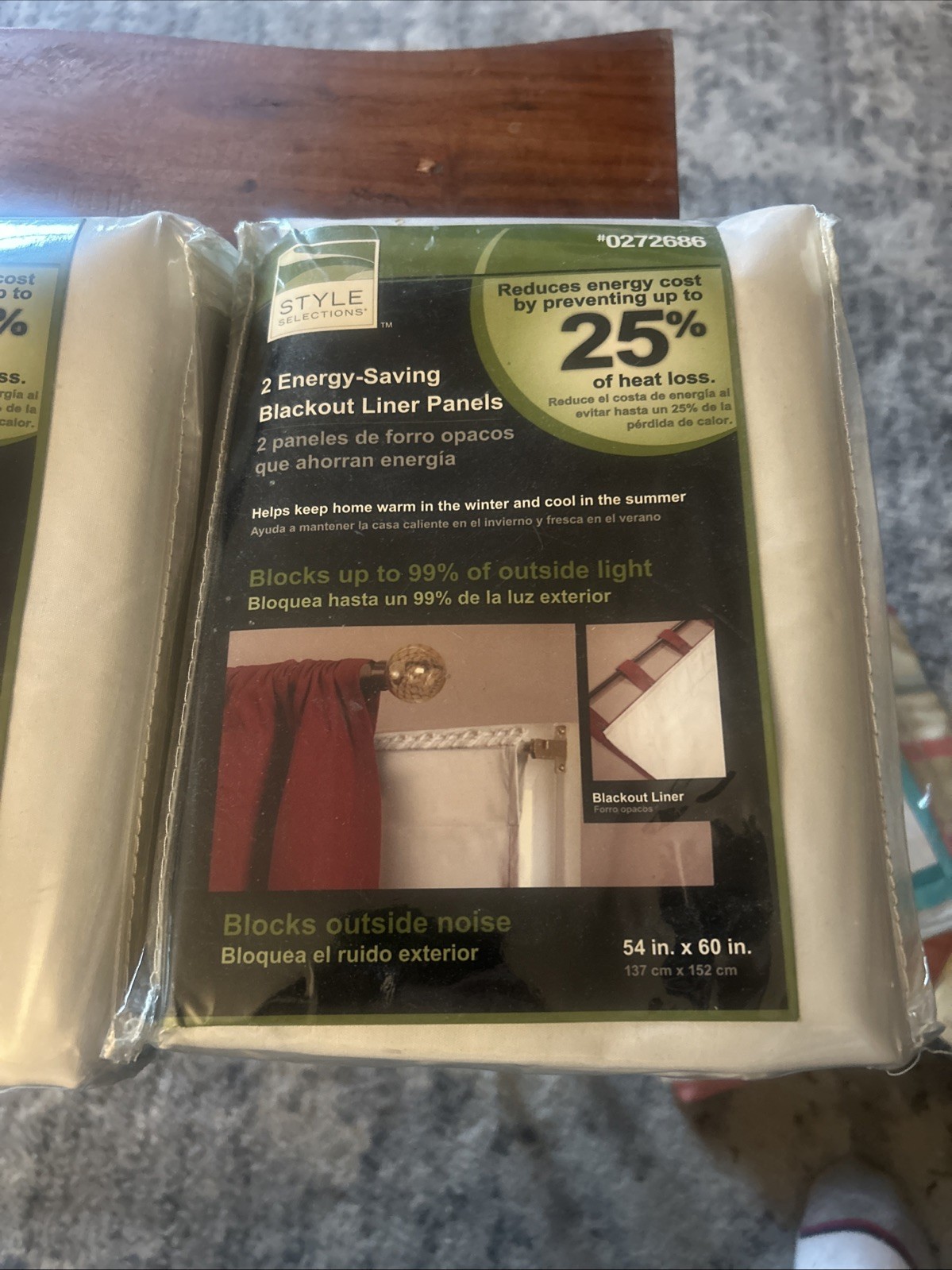 Two (2) Style Selections Energy-Saving Blackout Liner Panels 54x60 Inch White gallery