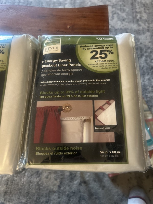 Two (2) Style Selections Energy-Saving Blackout Liner Panels 54x60 Inch White gallery